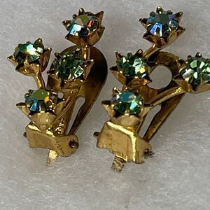 Vintage Star Austria Crystal floral spray clip earrings.
